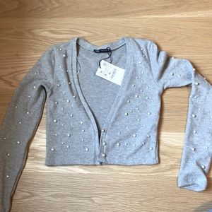 Zara Pearl Trim Knit Sweater